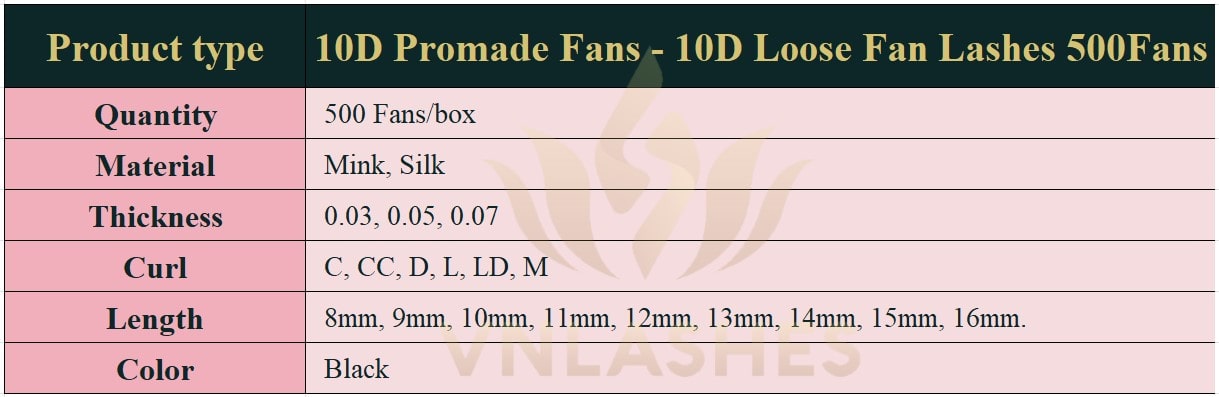 Product information Loose Promade Fans 10D - 500Fans - Premium Quality Promade Loose Fans - VNLASHES