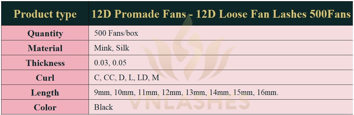 Product information Loose Promade Fans 12D - 500Fans - Premium Quality Promade Loose Fans - VNLASHES