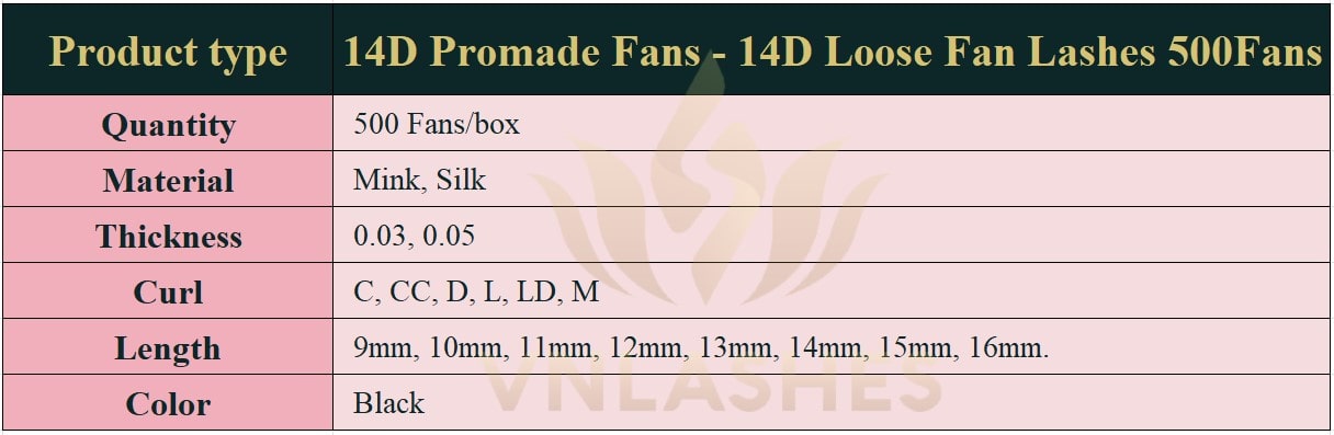 Product information Loose Promade Fans 14D - 500Fans - Premium Quality Promade Loose Fans - VNLASHES