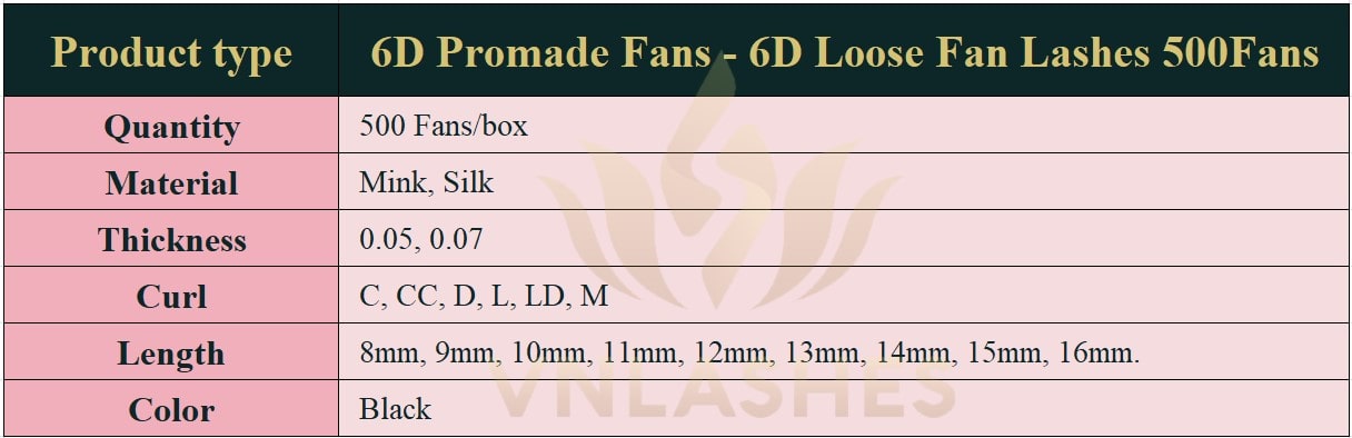 Product information Loose Promade Fans 6D - 500Fans - Premium Quality Promade Loose Fans - VNLASHES