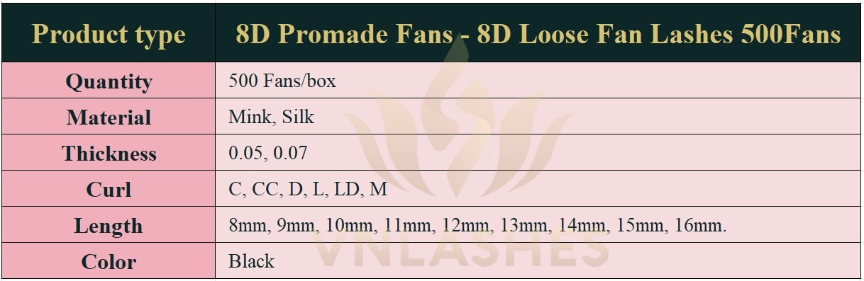 Product information Loose Promade Fans 8D - 500Fans - Premium Quality Promade Loose Fans - VNLASHES