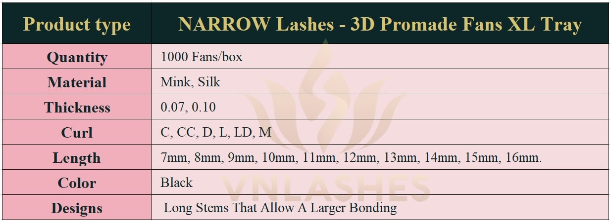 Product Information Narrow Fans XL Tray 3D - 1000Fans - Promade Fans Eyelash Extensions -VNLASHES