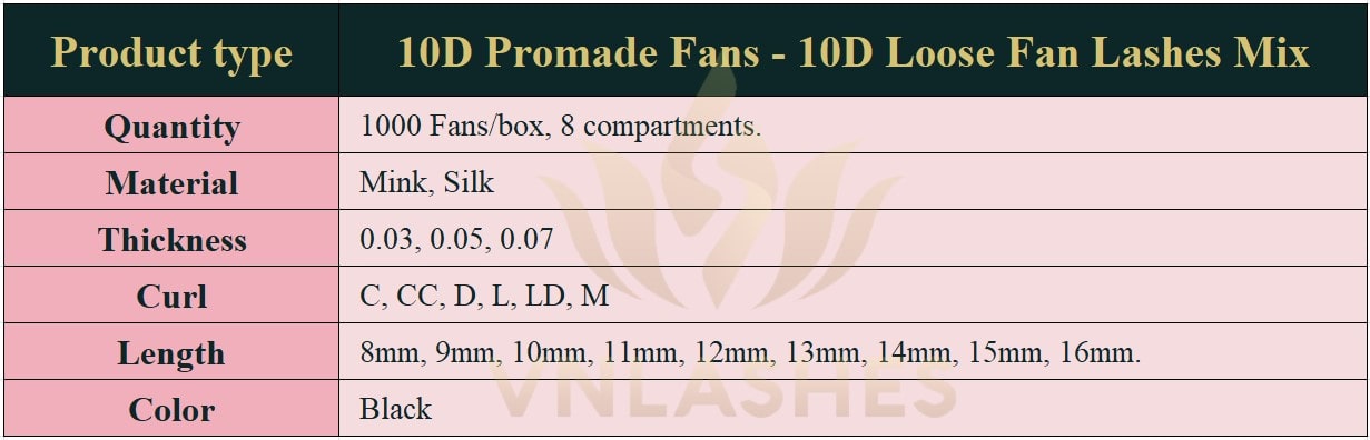 Product information Mix Loose Promade Fans 10D - 1000Fans - Premium Quality Promade Loose Fans - VNLASHES