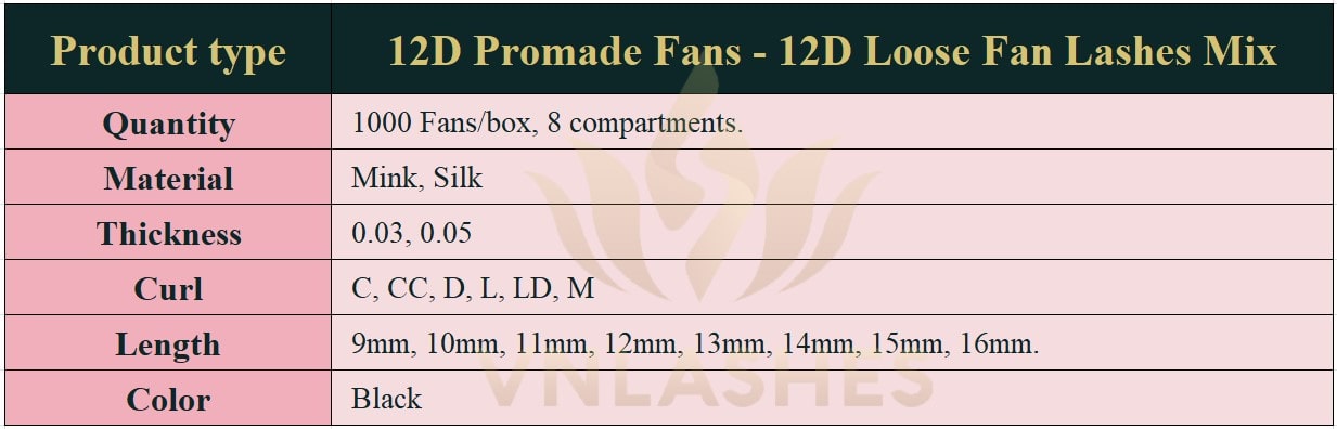 Product information Mix Loose Promade Fans 12D - 1000Fans - Premium Quality Promade Loose Fans - VNLASHES