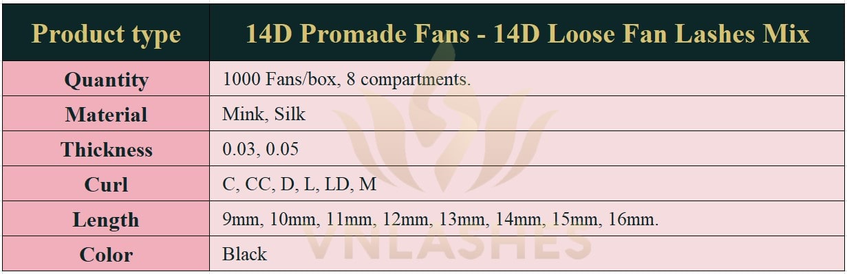 Product information Mix Loose Promade Fans 14D - 1000Fans - Premium Quality Promade Loose Fans - VNLASHES