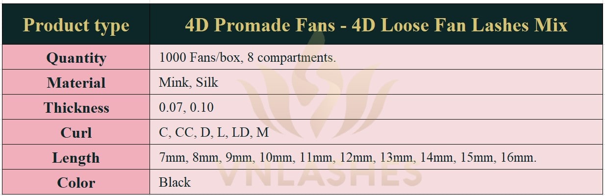 Product information Mix Loose Promade Fans 4D - 1000Fans - Premium Quality Promade Loose Fans - VNLASHES