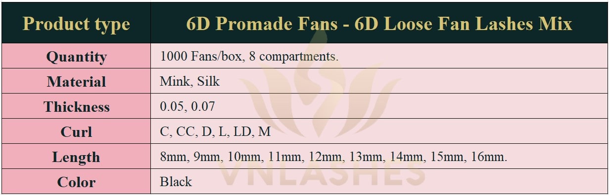 Product information Mix Loose Promade Fans 6D - 1000Fans - Premium Quality Promade Loose Fans - VNLASHES