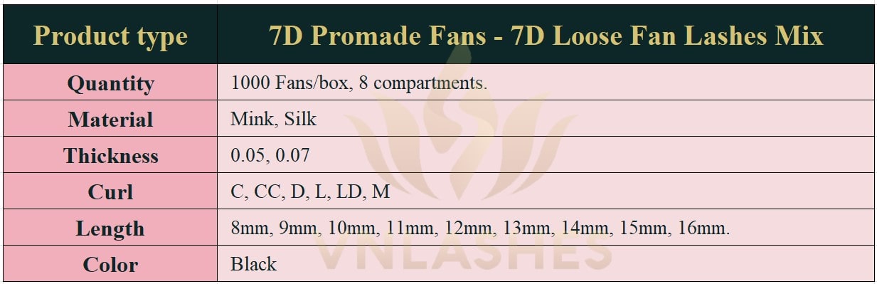 Product information Mix Loose Promade Fans 7D - 1000Fans - Premium Quality Promade Loose Fans - VNLASHES