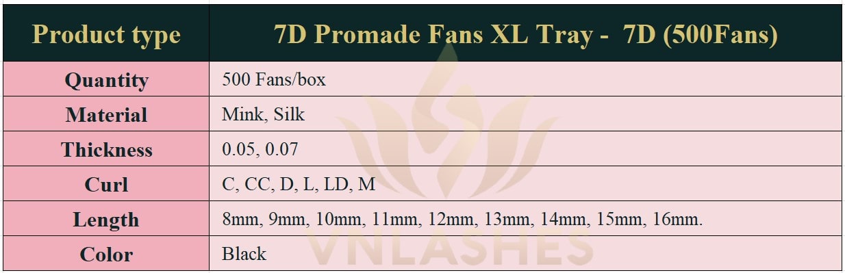 Product information Promade Fans XL Tray 7D - 500Fans - Premade Fans Eyelash Extensions -VNLASHES