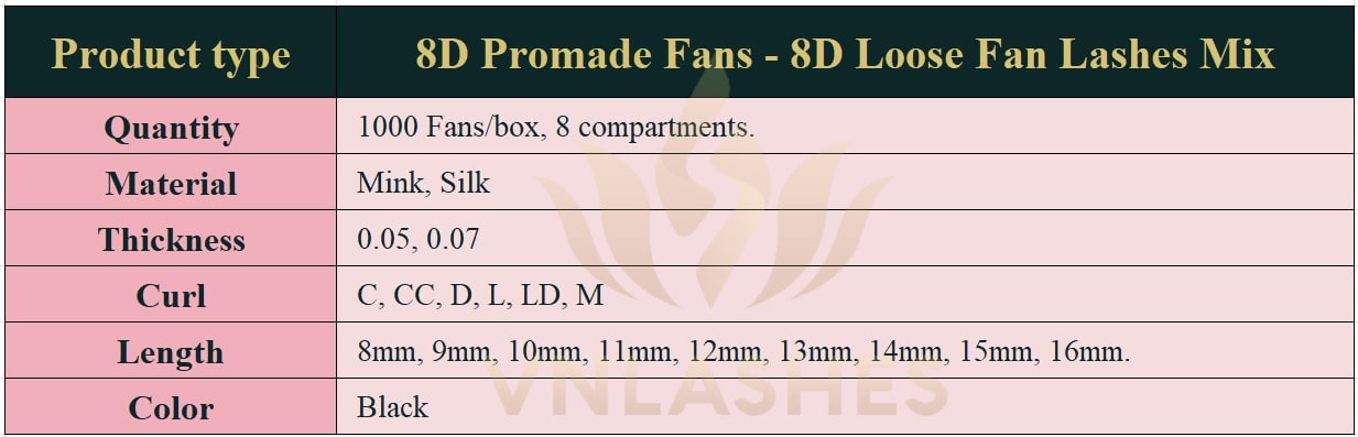Product information Mix Loose Promade Fans 8D - 1000Fans - Premium Quality Promade Loose Fans - VNLASHES