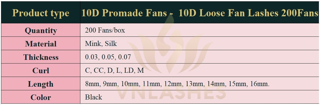 Product information Loose Promade Fans 10D - 200Fans - Premium Quality Promade Loose Fans - VNLASHES