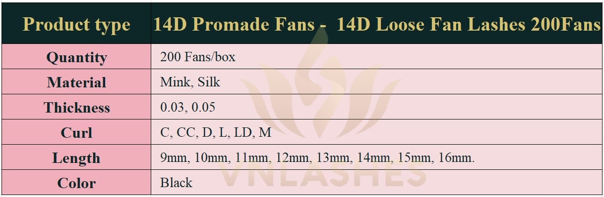 Product information Loose Promade Fans 14D - 200Fans - Premium Quality Promade Loose Fans - VNLASHES