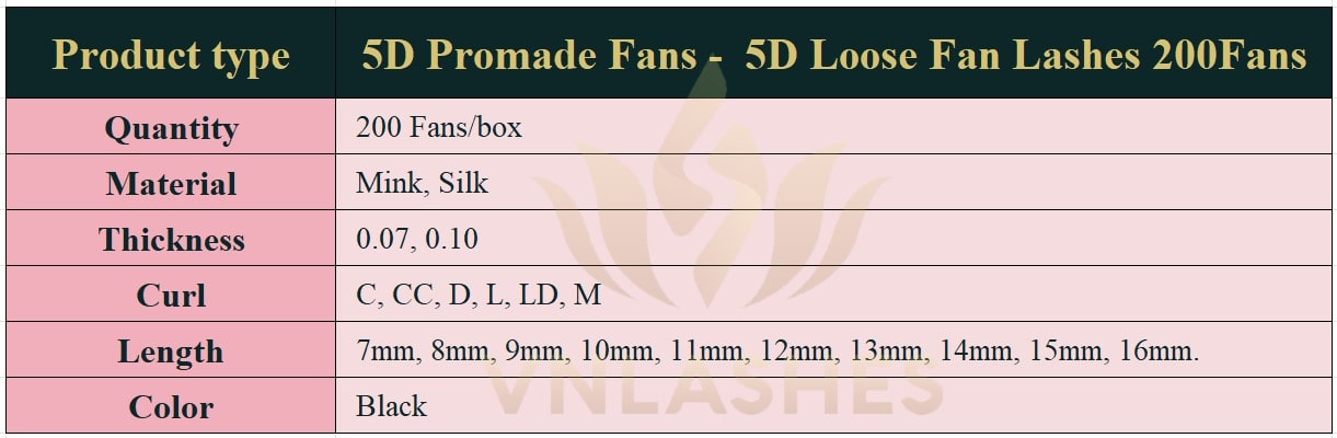 Product information Loose Promade Fans 5D - 200Fans - Premium Quality Promade Loose Fans - VNLASHES