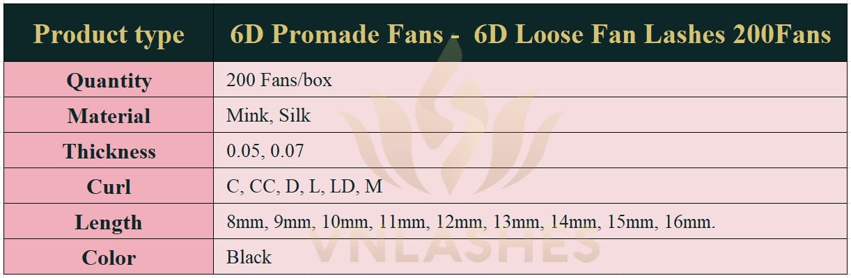 Product information Loose Promade Fans 6D - 200Fans - Premium Quality Promade Loose Fans - VNLASHES