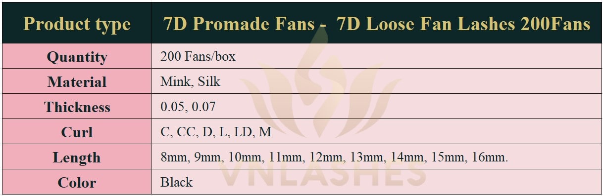 Product information Loose Promade Fans 7D - 200Fans - Premium Quality Promade Loose Fans - VNLASHES