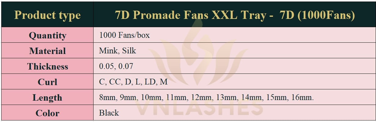 Product information Promade Fans 7D XXL Tray - 1000Fans - Premade Fans Volume Eyelash Extensions -VNLASHES
