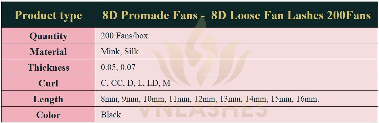Product information Loose Promade Fans 8D - 200Fans - Premium Quality Promade Loose Fans - VNLASHES