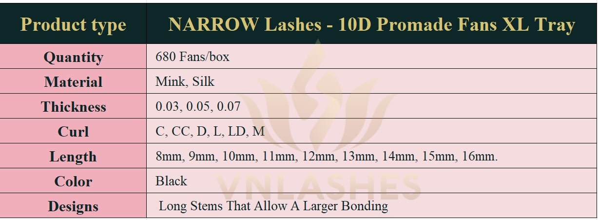 Product information Narrow Fans XL Tray 10D - 680Fans - Premade Fans Eyelash Extensions -VNLASHES