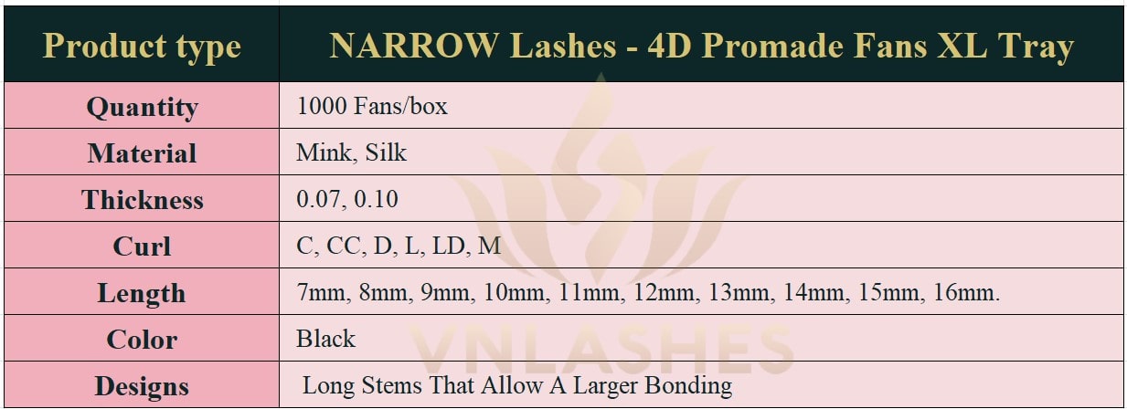 Product information Narrow Fans XL Trays 4D - 1000Fans - Premade Fans Eyelash Extensions -VNLASHES