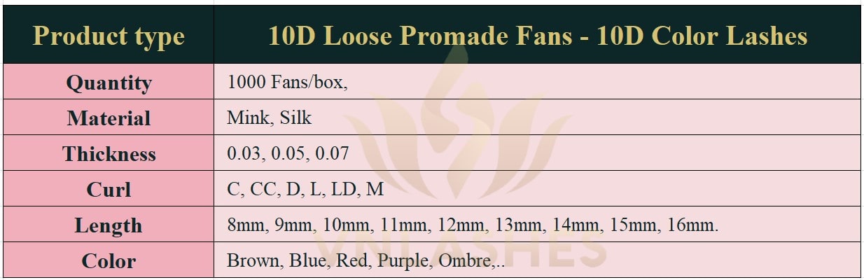 Product information Color Lashes Loose Promade Fans 10D - 1000Fans - Premium Quality Promade Loose Fans - VNLASHES