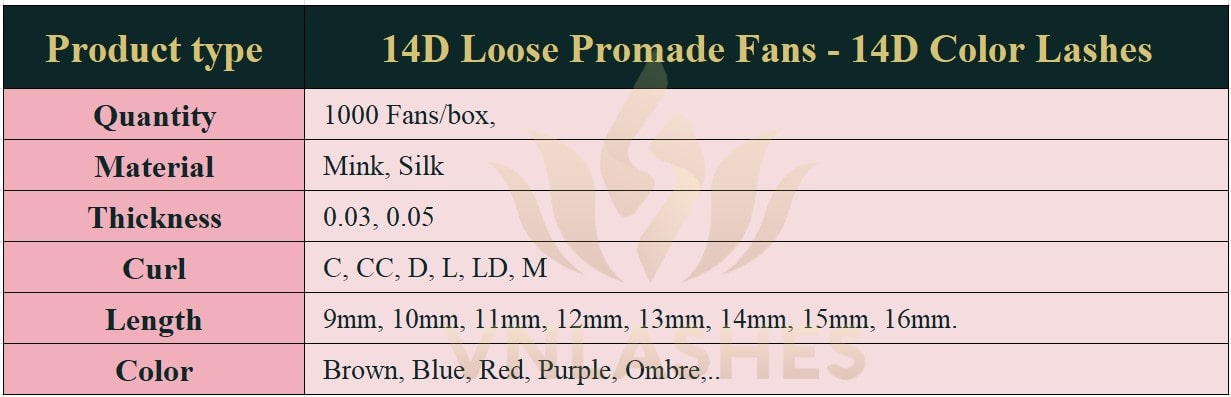 Product information Color Lashes Loose Promade Fans 14D - 1000Fans - Premium Quality Promade Loose Fans - VNLASHES