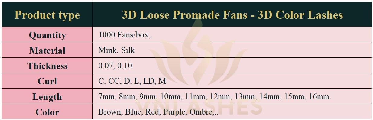 Product information Color Lashes Loose Promade Fans 3D - 1000Fans - Premium Quality Promade Loose Fans - VNLASHES