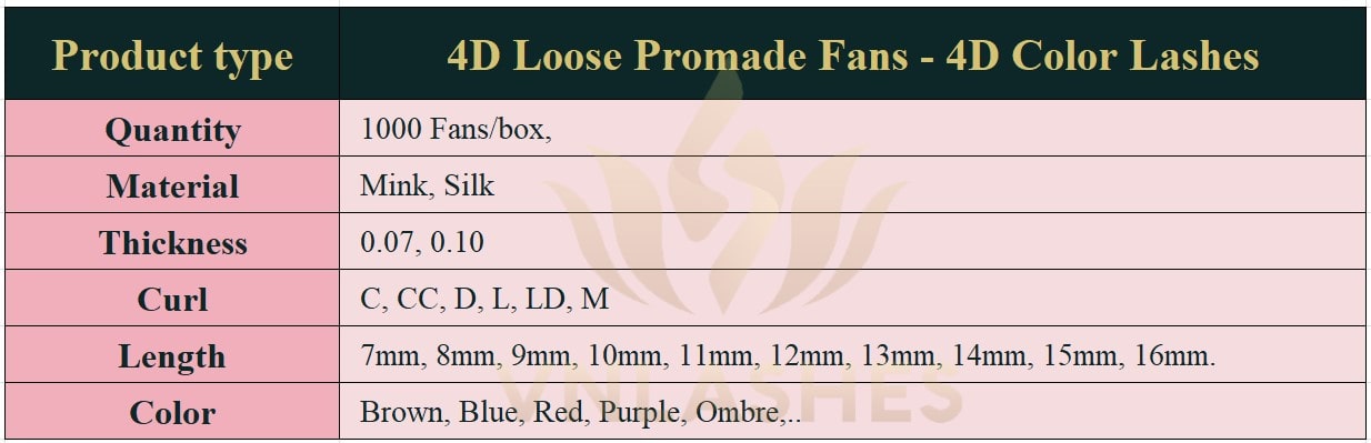 Product information Color Lashes Loose Promade Fans 4D - 1000Fans - Premium Quality Promade Loose Fans - VNLASHES