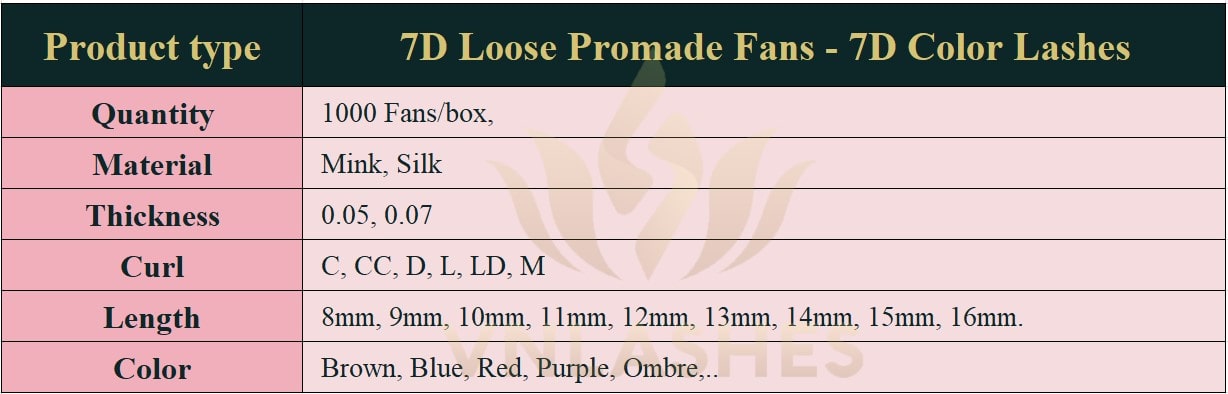 Product information Color Lashes Loose Promade Fans 7D - 1000Fans - Premium Quality Promade Loose Fans - VNLASHES