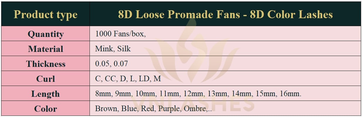 Product information Color Lashes Loose Promade Fans 8D - 1000Fans - Premium Quality Promade Loose Fans - VNLASHES
