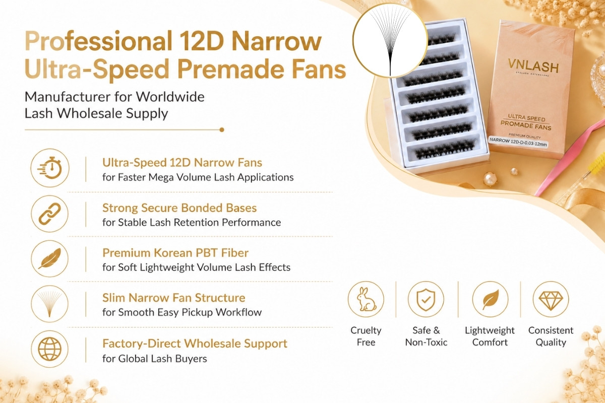 Fabricante profesional de abanicos prefabricados Ultra-Speed estrechos 12D para suministro mayorista mundial de pestañas