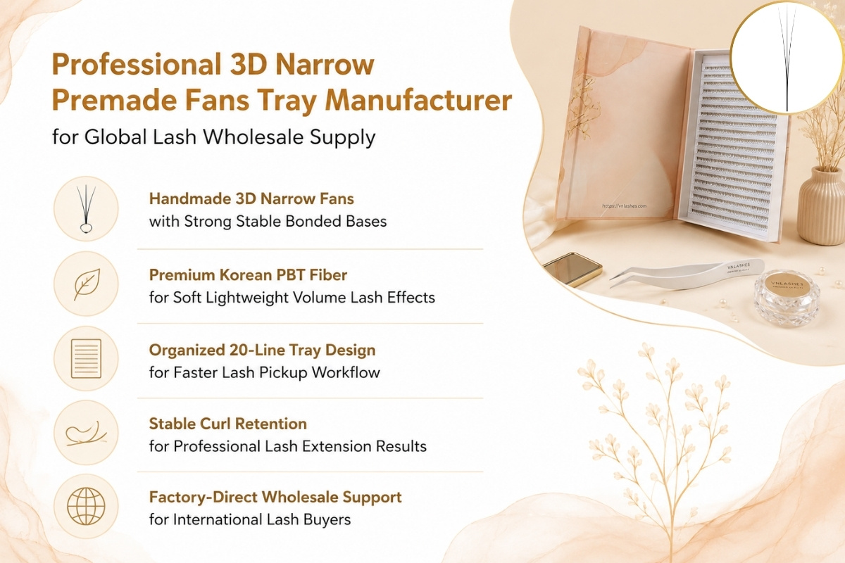 Fabricante profesional de bandejas de abanicos estrechos prefabricados 3D para suministro mayorista global de pestañas