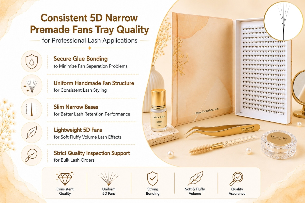 Consistent 5D Narrow Premade Fans Tray Quality for Professional Lash Applications