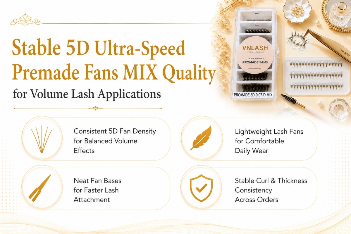 Qualité stable des éventails prémontés Ultra-Speed Mix 5D pour applications d’extensions de cils volume