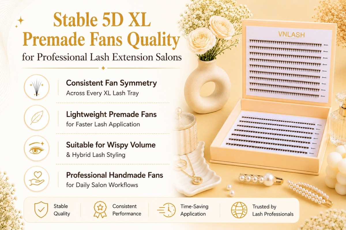 Qualité stable des bouquets de cils préfabriqués 5D XL pour les salons professionnels d’extensions de cils.