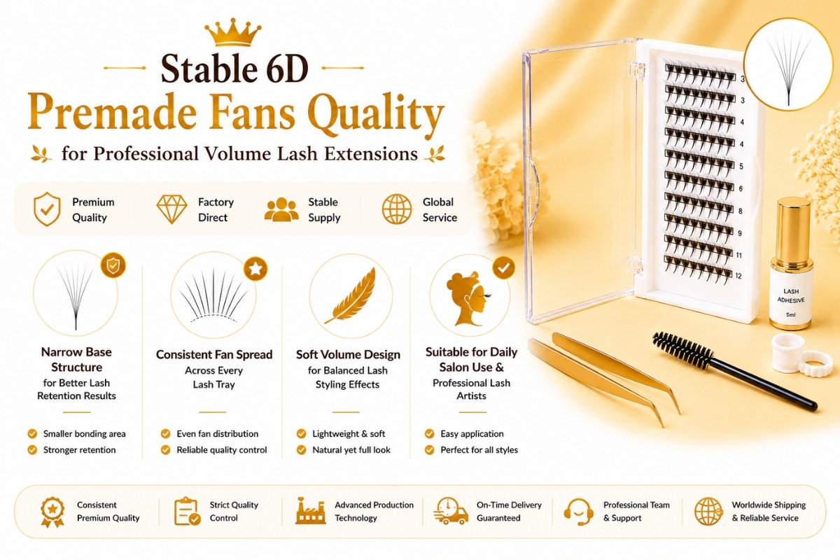 Qualité stable des éventails préfaits 6D pour extensions de cils volume professionnelles