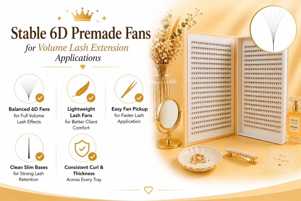 Stable 6D Premade Fans for Volume Lash Extension Applications