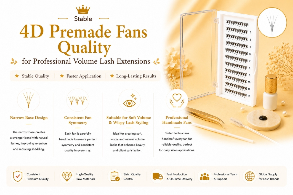 Qualité stable des éventails préfaits 4D pour extensions de cils volume professionnelles