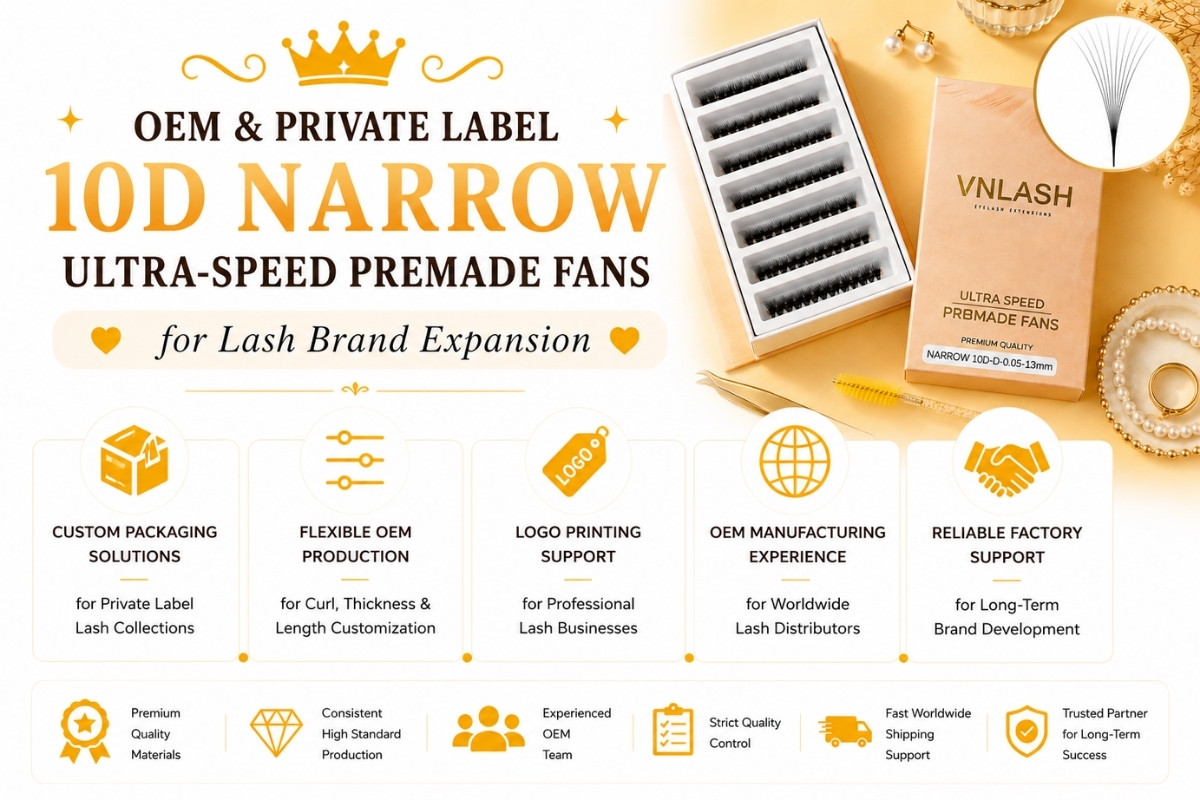 OEM y marca privada de abanicos premade 10D de ultra velocidad con base estrecha para expansión de marcas de pestañas
