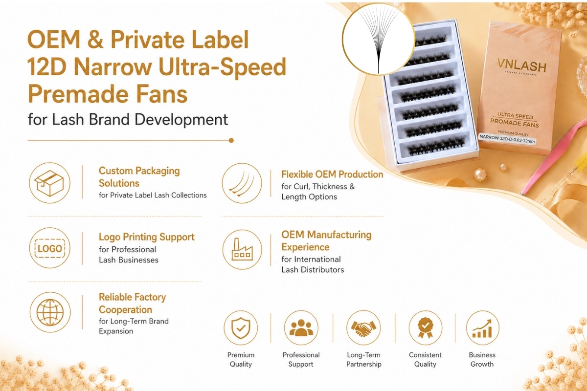 OEM y marca privada de abanicos prefabricados Ultra-Speed estrechos 12D para el desarrollo de marcas de pestañas