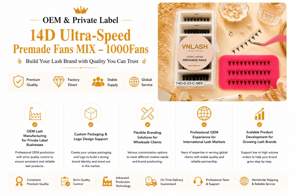 Abanicos premade ultrarrápidos 14D mixtos OEM y de marca privada – 1000 abanicos