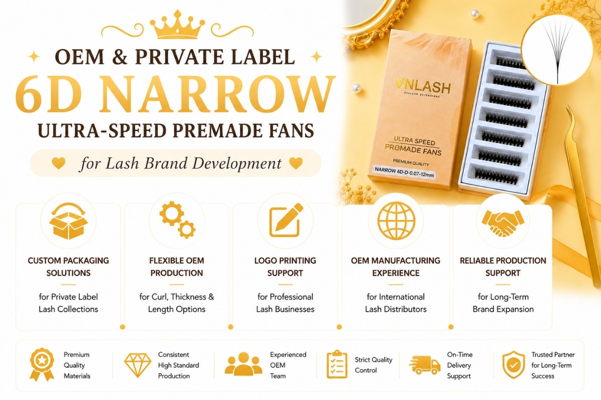 OEM- и Private Label-решения для ультраскоростных готовых вееров 6D с узким основанием для развития брендов ресниц.