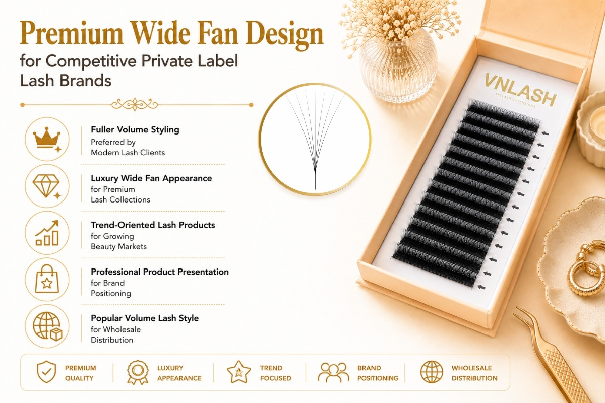 Diseño prémium de abanico ancho para marcas competitivas de pestañas de marca privada