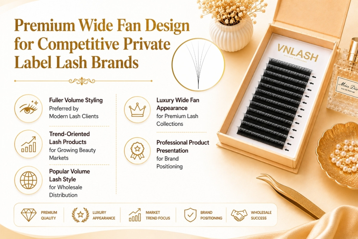 Diseño prémium de abanico ancho para marcas competitivas de pestañas de marca privada