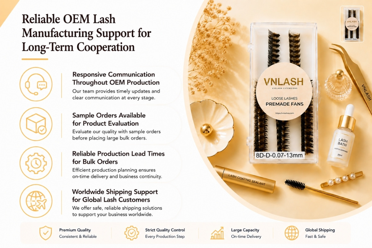 Zuverlässige OEM-Wimpernproduktion für eine langfristige Zusammenarbeit.