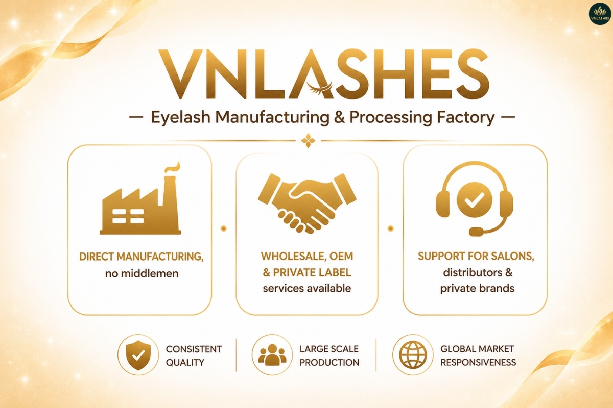 False eyelash manufacturing at VNLASHES factory