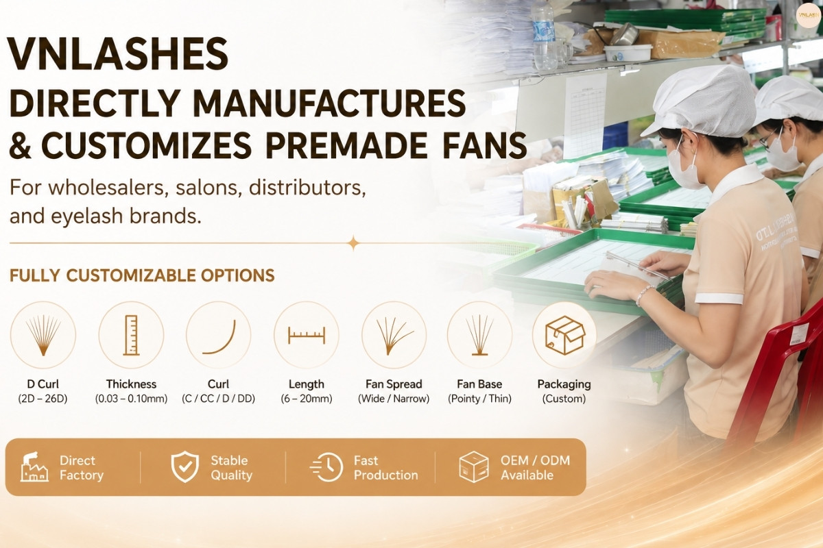 Premade fan lashes with thin bases and consistent fan spread